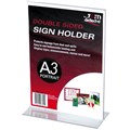 DEFLECTO SIGN HOLDER TSHAPE DOUBLE SIDED PORTRAIT A3 CLEAR