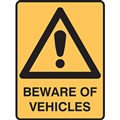 BRADY WARNING SIGN BEWARE OF VEHICLES 450 X 300MM POLYPROPYLENE