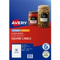 AVERY 980015 L7119 BLANK PRINTABLE LABELS SQUARE LASERINKJET 35UP GLOSS WHITE PACK 10
