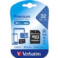 VERBATIM PREMIUM MICROSDHC MEMORY CARD WITH ADAPTER UHSI V10 U1 CLASS 10 32GB