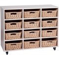 ELIZABETH RICHARDS MOBILE STORAGE UNIT 12 BAY WITH BASKETS 1180 X 450 X 860MM WHITE OAK