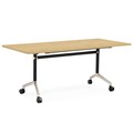 RAPIDLINE TYPHOON FLIP TOP TABLE 1500 X 750MM NATURAL OAK AND BLACK PC POLISHED ALUMINIUM FRAME